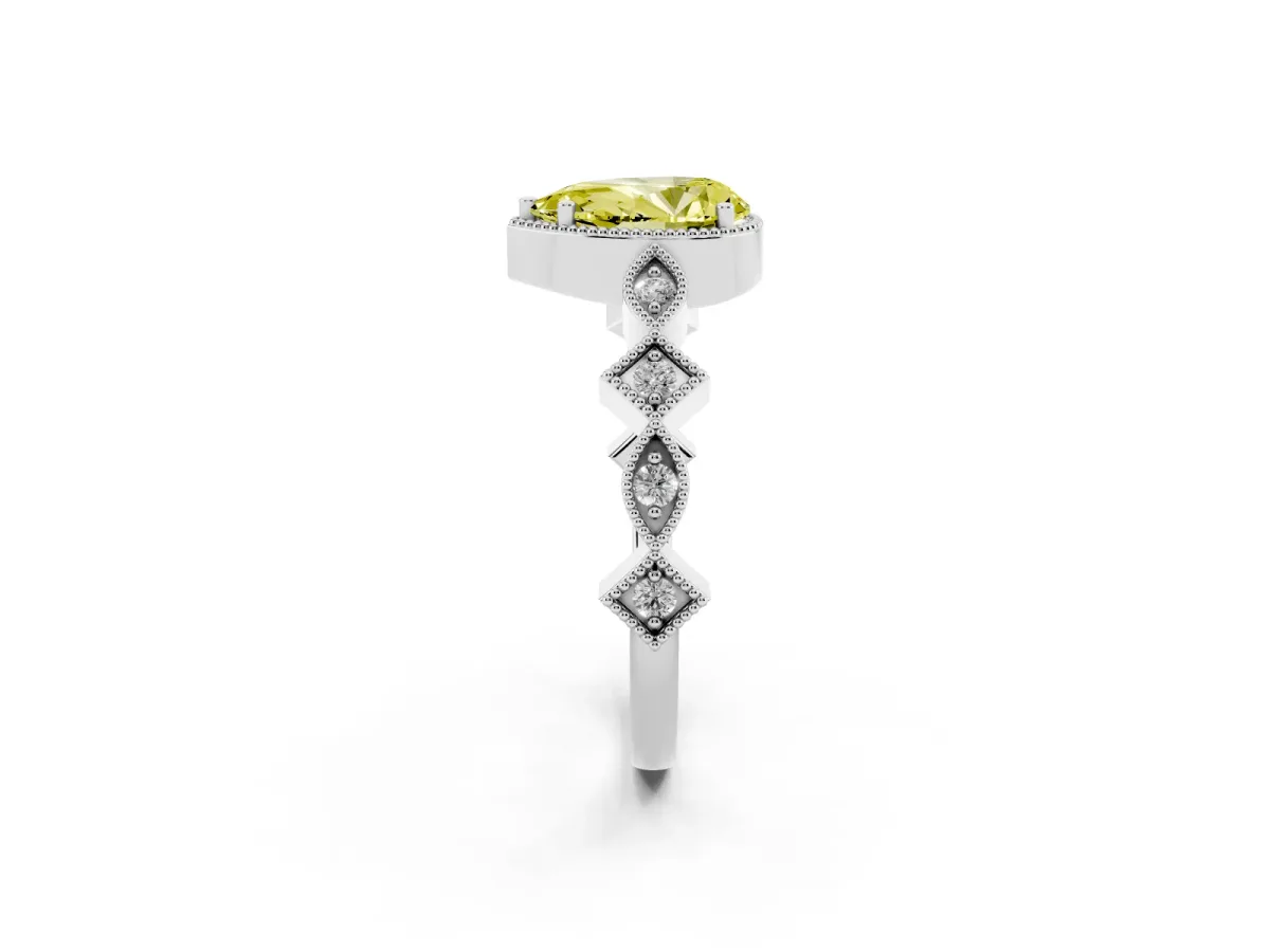 Fancy Yellow Pear Cut Milgrain Marquise Diamond Twist Band Ring Silver