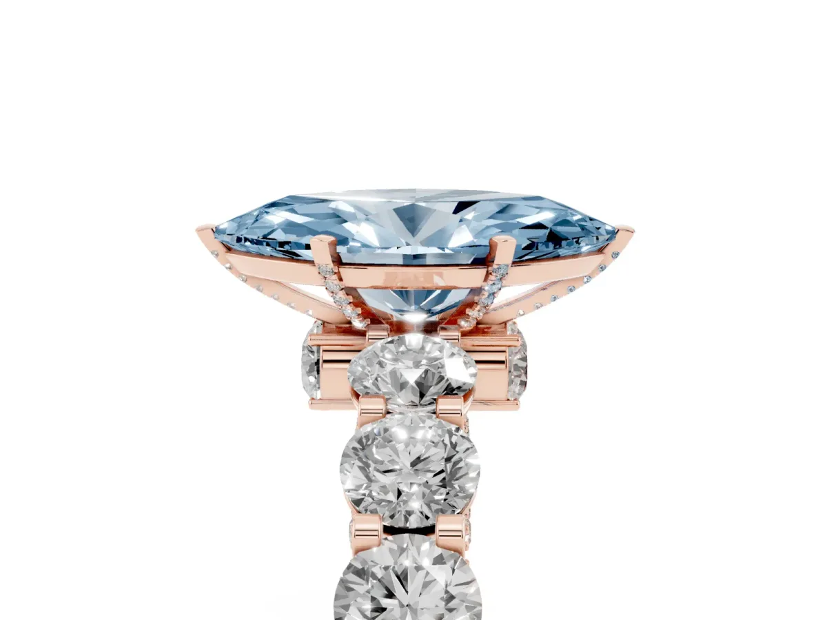 Fancy Blue Marquise Cut Diamond Side Stone Engagement Ring with Four-Prong Setting Rose gold