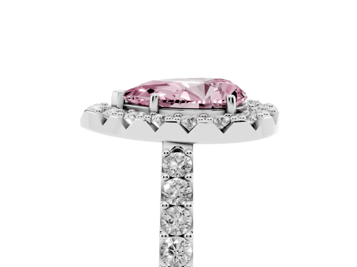 Fancy Pink Pear Cut Halo Diamond Pavé Solitaire Ring Platinum