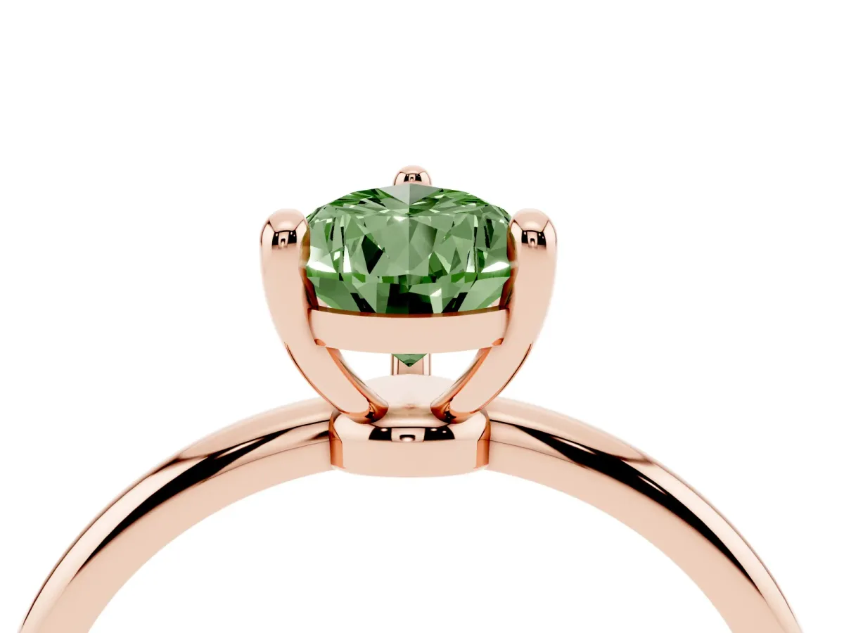 Fancy Green Pear Cut Solitaire Diamond Ring with 4-Prong Setting on a Classic Band Rose gold