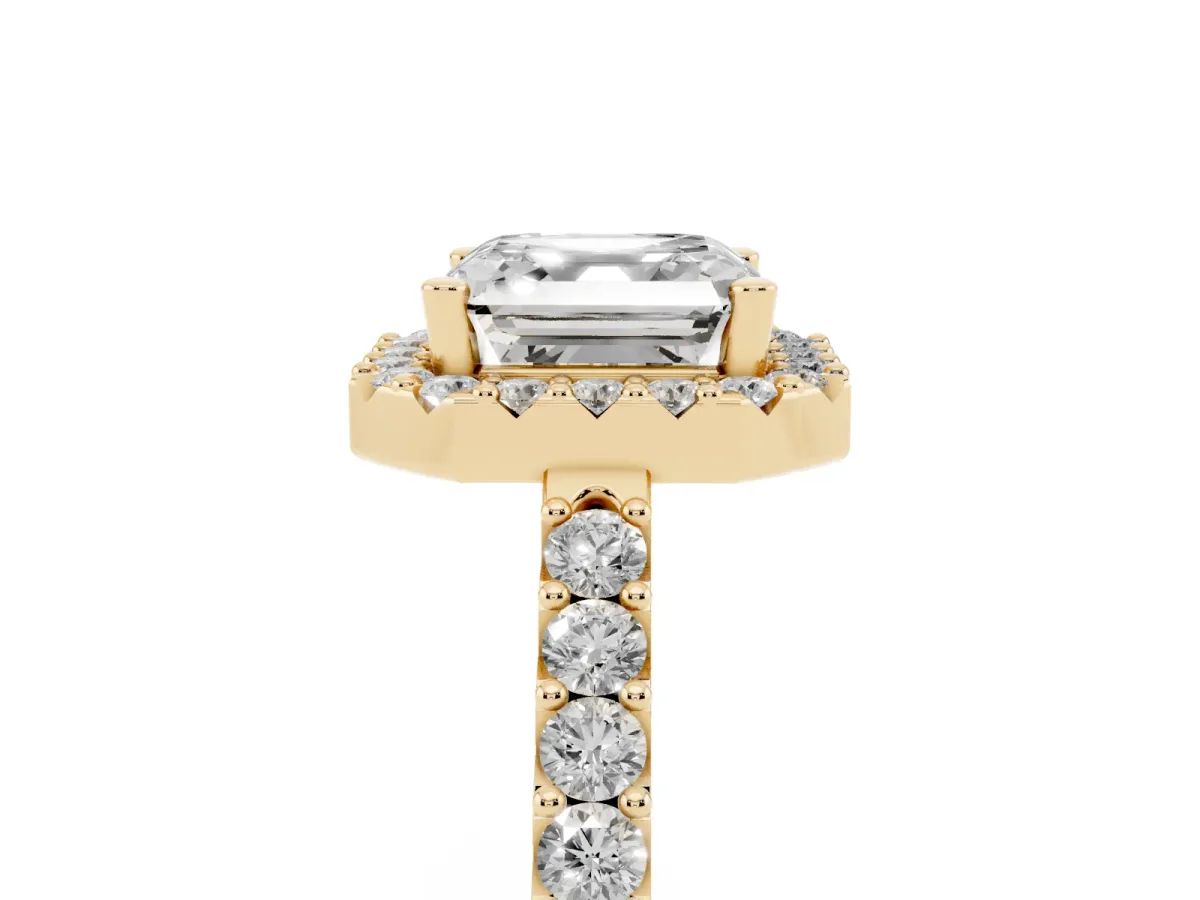 Asscher Cut Halo Diamond Pavé Solitaire Ring Yellow gold