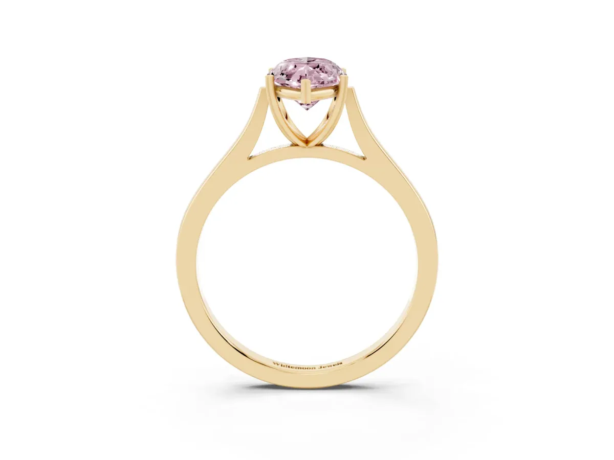 Fancy Pink Marquise Cut Solitaire Heart Prong Engagement Ring with Tapered Band Yellow gold