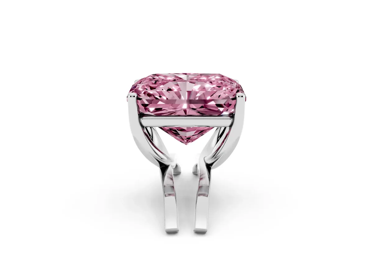 Fancy Pink Radiant Cut Cut Diamond Solitaire Engagement Ring with Tapered Plain Band and Four-Prong Setting Silver