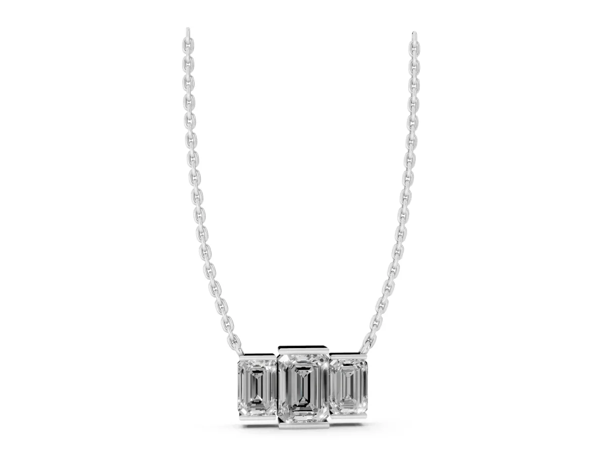 Emerald Cut Three-Stone Bar Pendant with Bar Prong Setting Silver