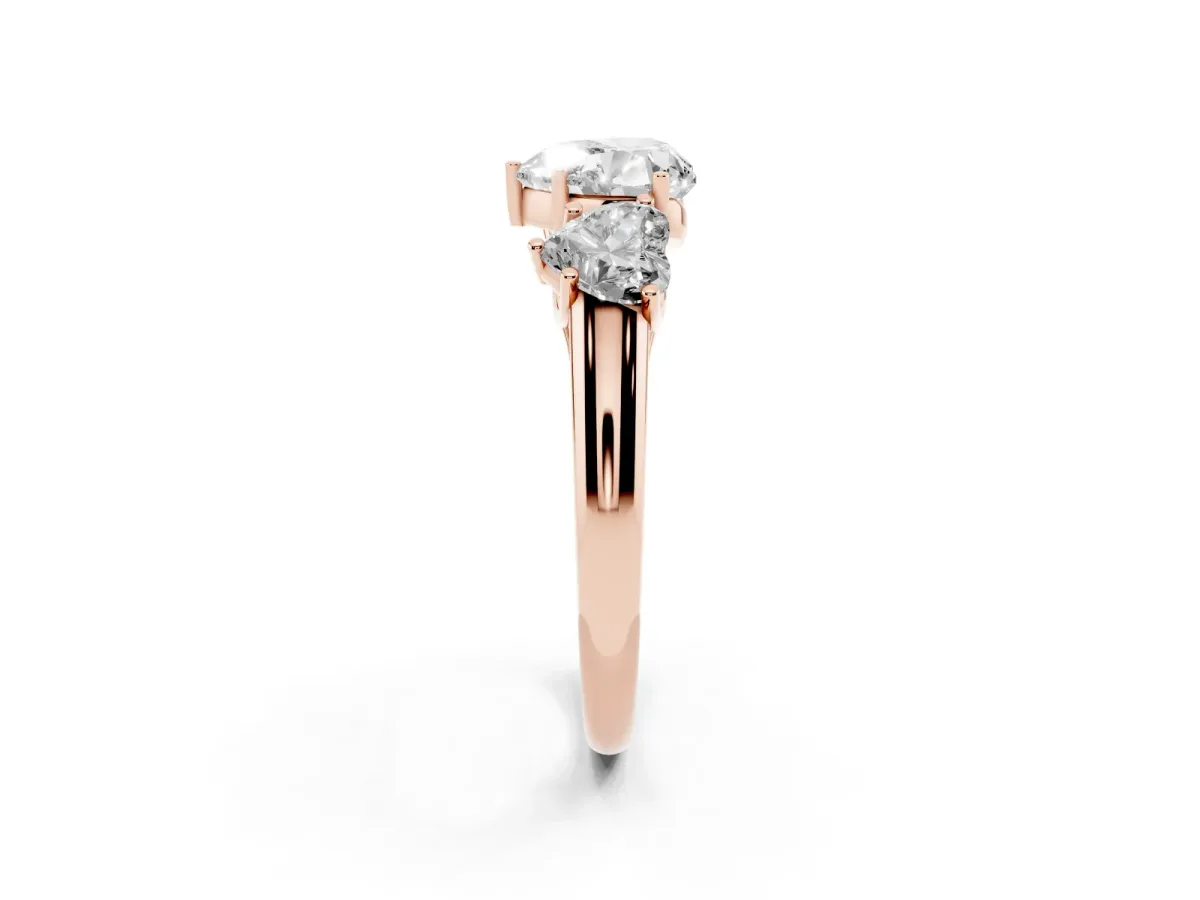 Three-Stone Heart Cut Diamond Engagement Ring with Prong Setting Rose gold