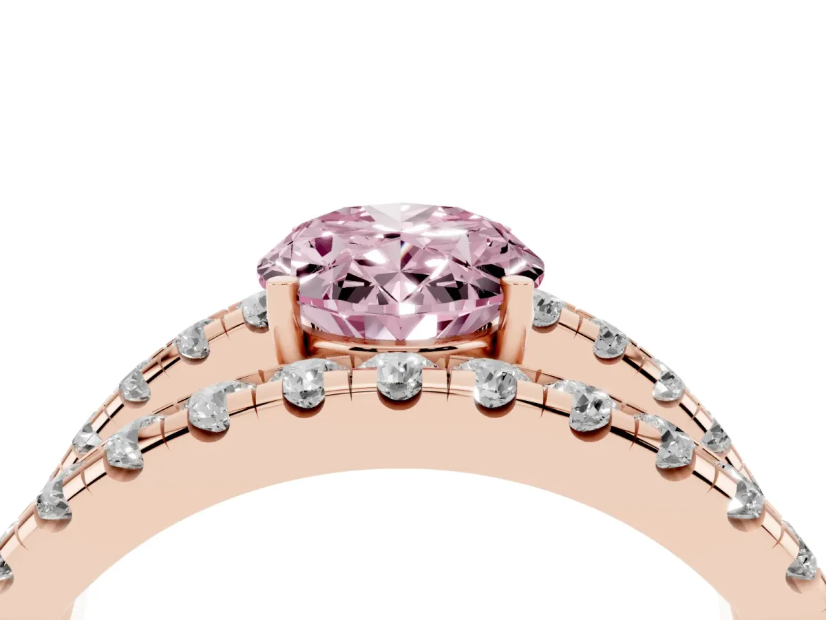 Fancy Pink Oval Cut Solitaire Split Shank Pave Diamond Ring Rose gold
