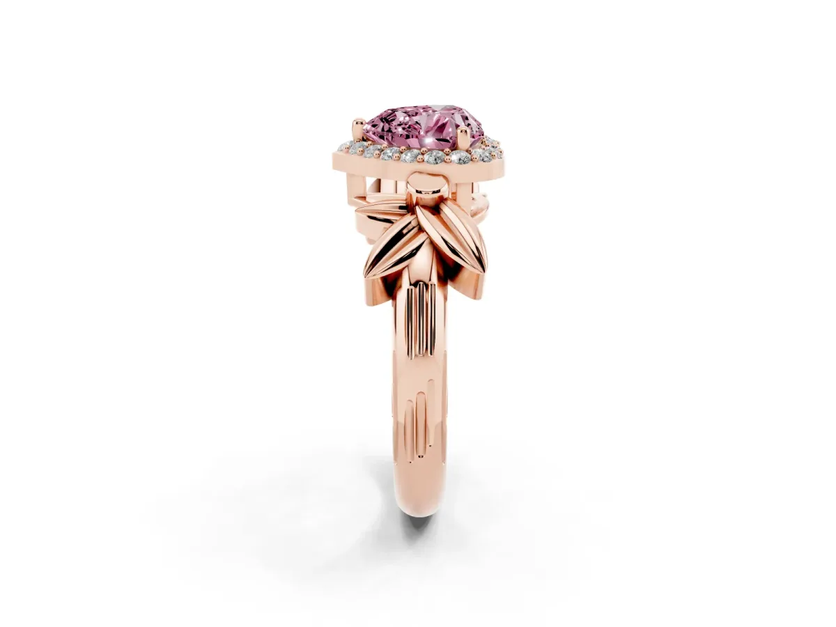 Fancy Pink Heart Cut Halo Diamond Floral Band with Four-Prong Setting Rose gold