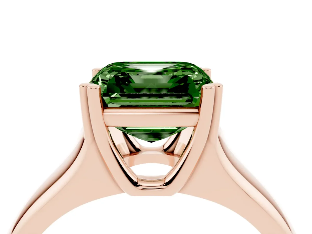 Fancy Green Asscher Cut Diamond Solitaire Ring with Wide Band and Prong Setting Rose gold