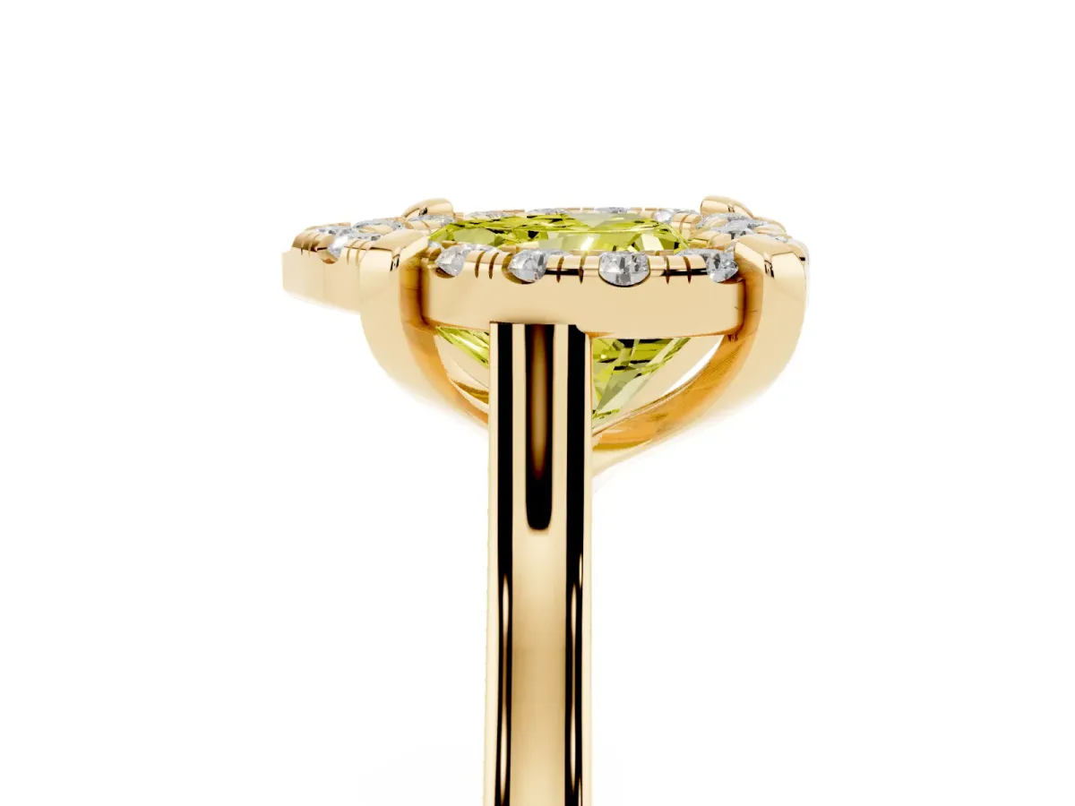 Fancy Yellow Heart Cut Diamond Cluster Halo Solitaire with Four-Prong Setting Yellow gold