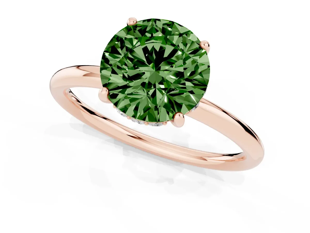 Fancy Green Round Cut Solitaire Diamond Ring with a Classic Band and Four-Prong Setting Rose gold