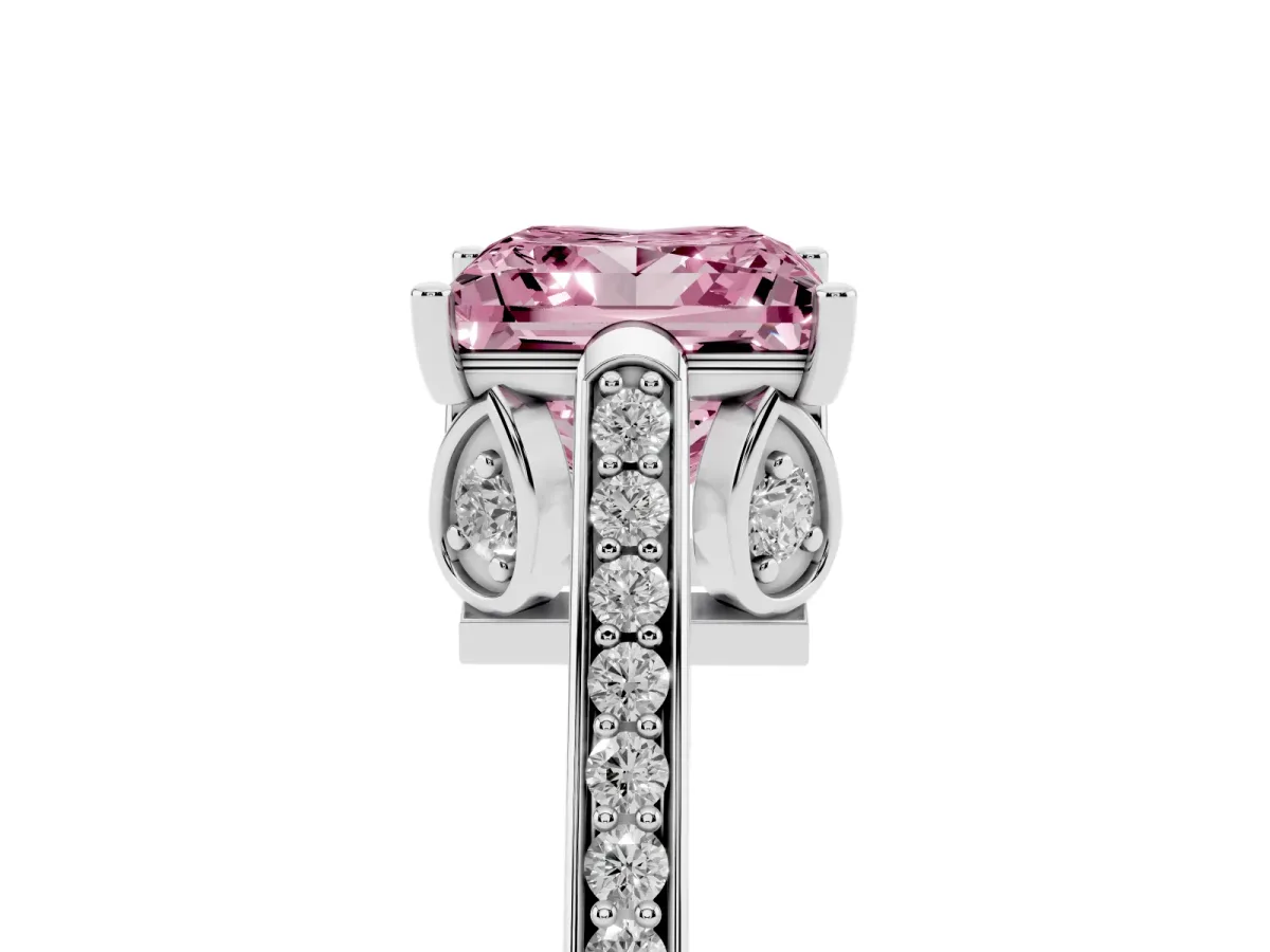 Fancy Pink Princess Cut Cut Cathedral Pave Diamond Engagement Ring with Six-Prong Setting Silver