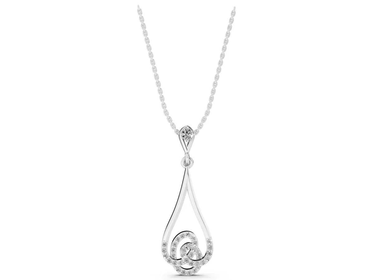 Teardrop Diamond Pavé Pendant with Round Brilliant Cut Silver