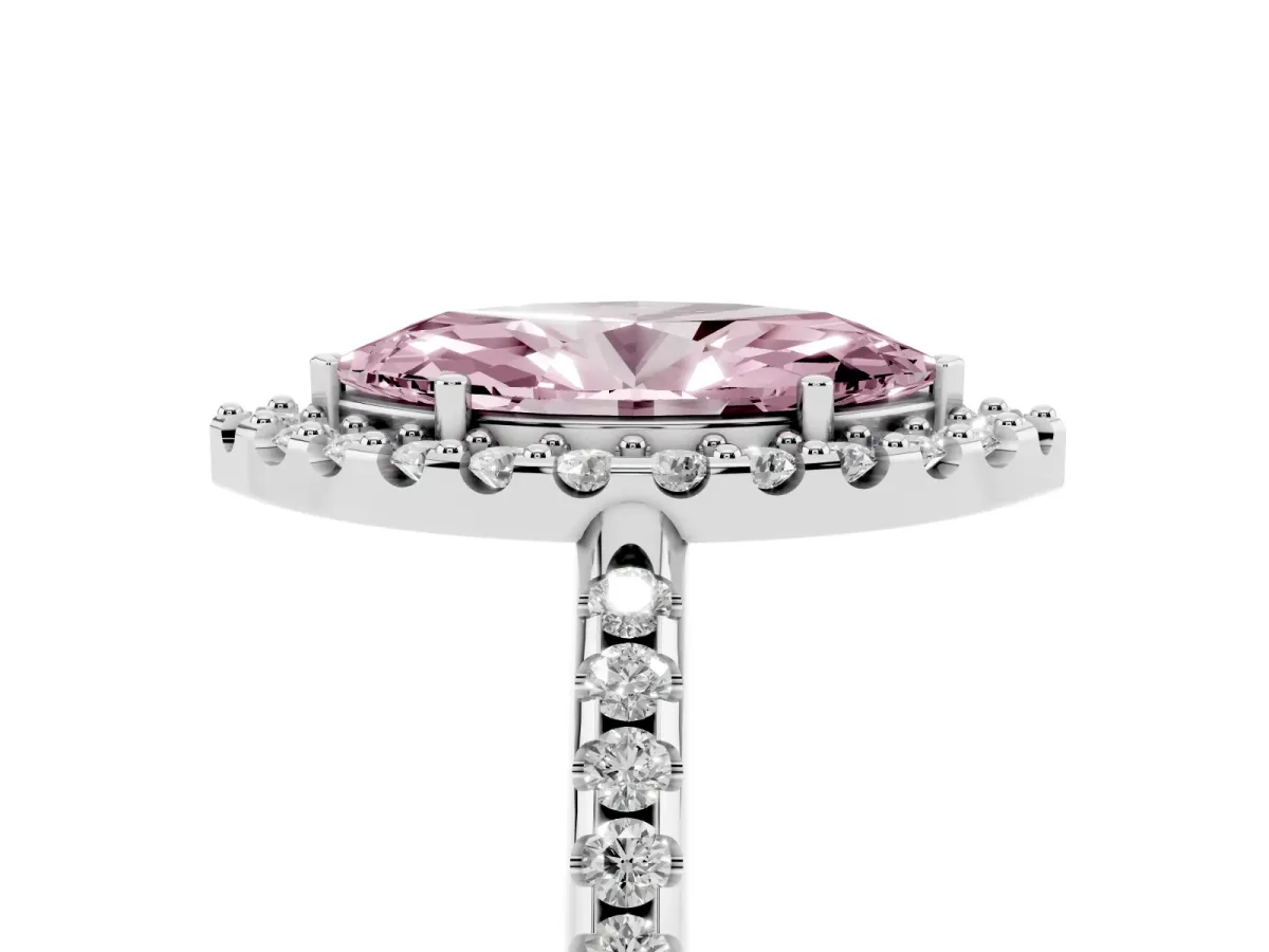 Fancy Pink Marquise Cut Diamond Pavé Halo Ring with Four-Prong Setting Silver