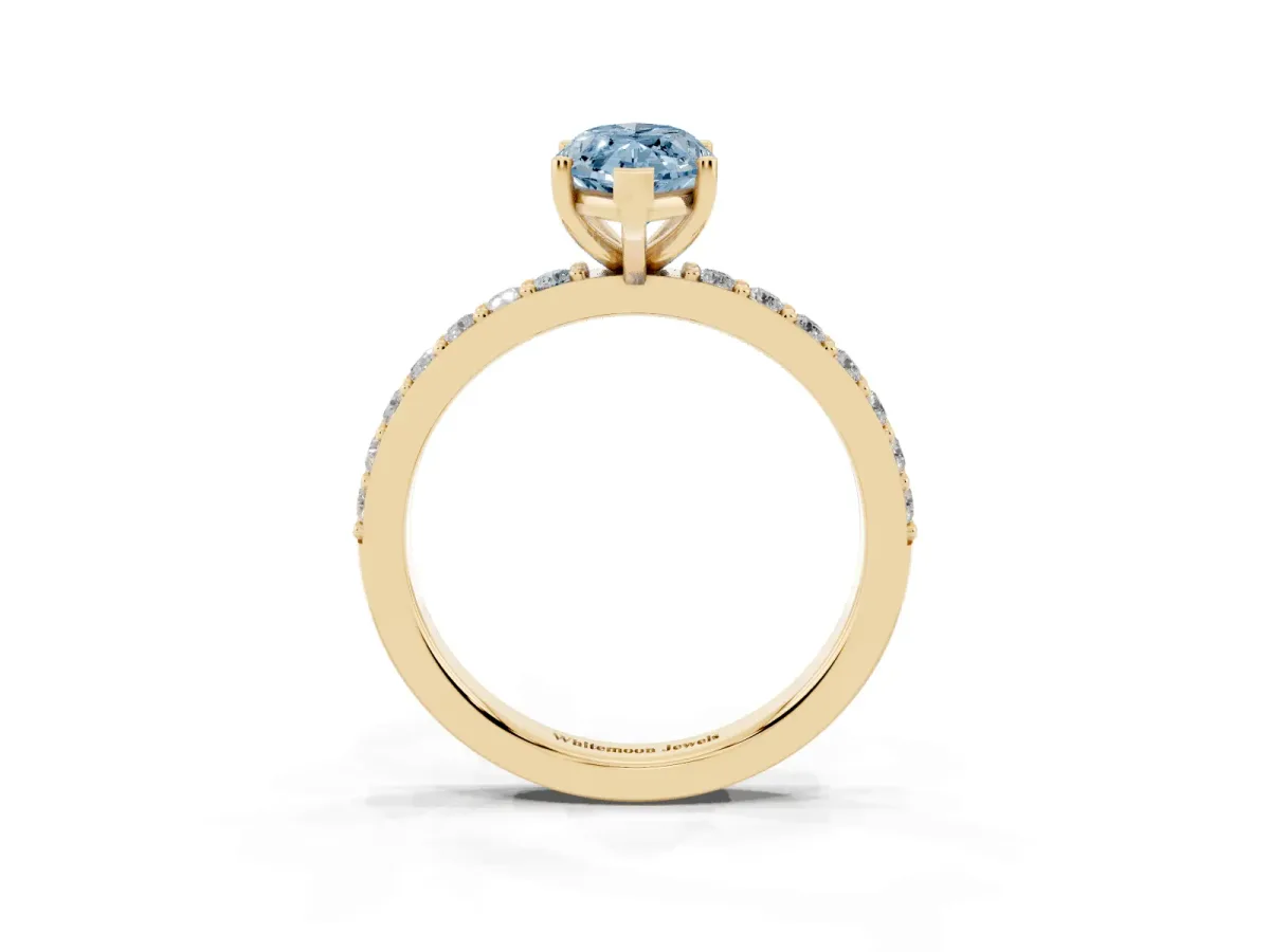 Fancy Blue Marquise Cut Cut Diamond Solitaire with Pave Band and Four-Prong Setting Yellow gold