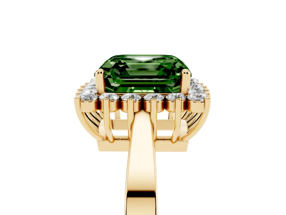 Fancy Green Asscher Cut Cut Diamond Halo Ring with Round Brilliant Halo and Solitaire Band Yellow gold