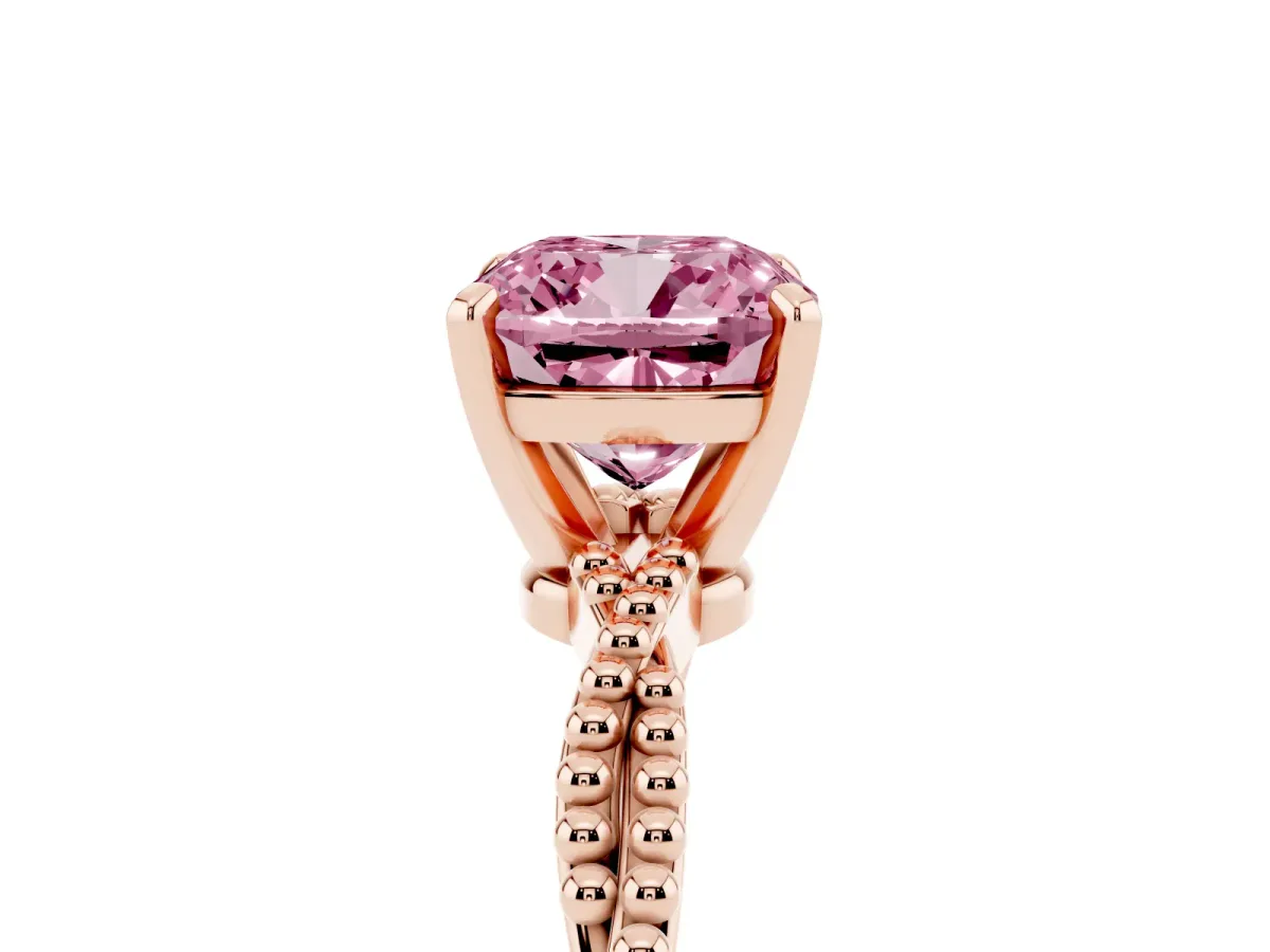 Fancy Pink Cushion Cut Solitaire Twisted Band with Bead Prong Setting Rose gold