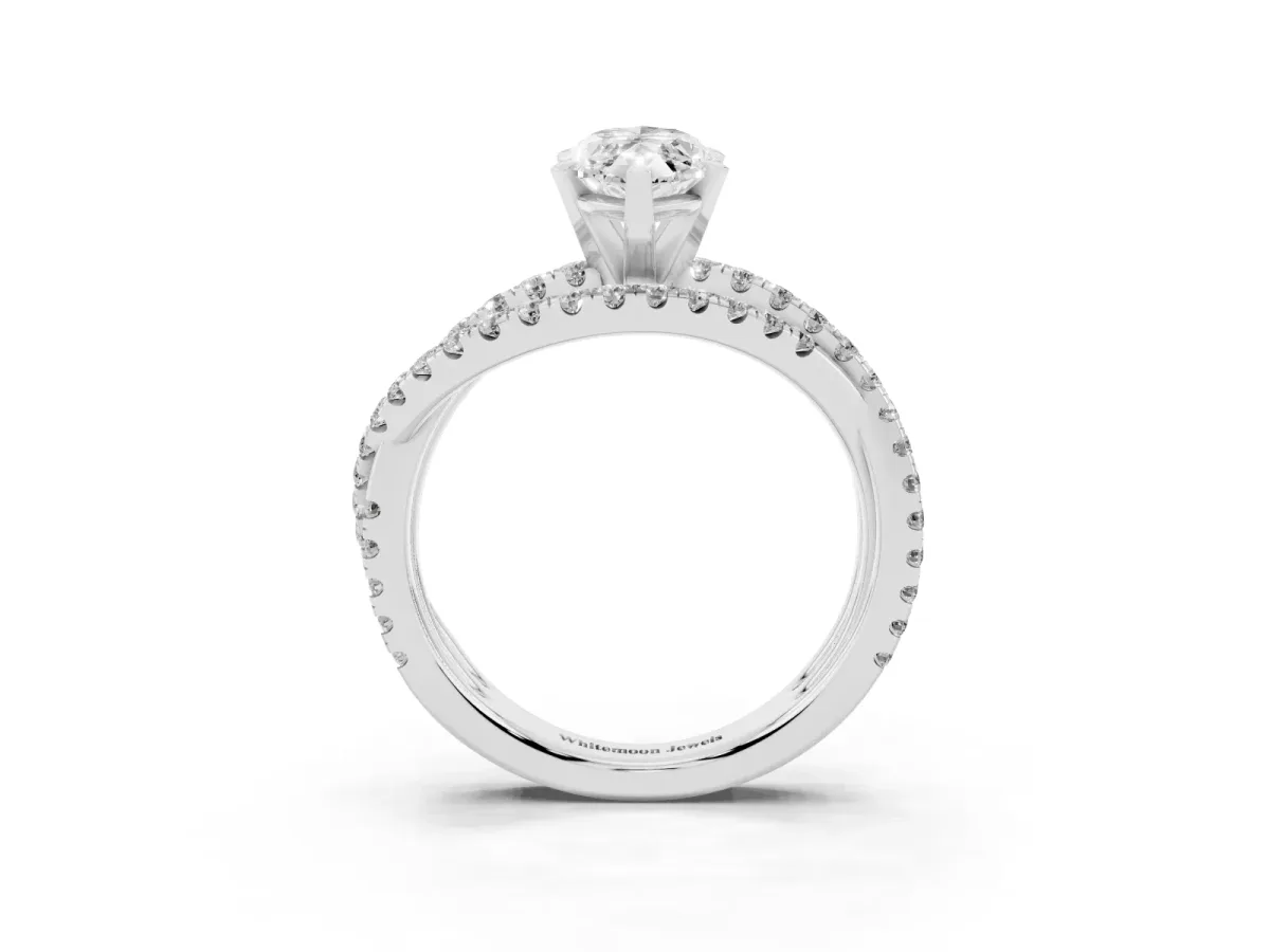 Marquise Cut Solitaire Twist Band with Pavé Setting and Four-Prong Setting Silver