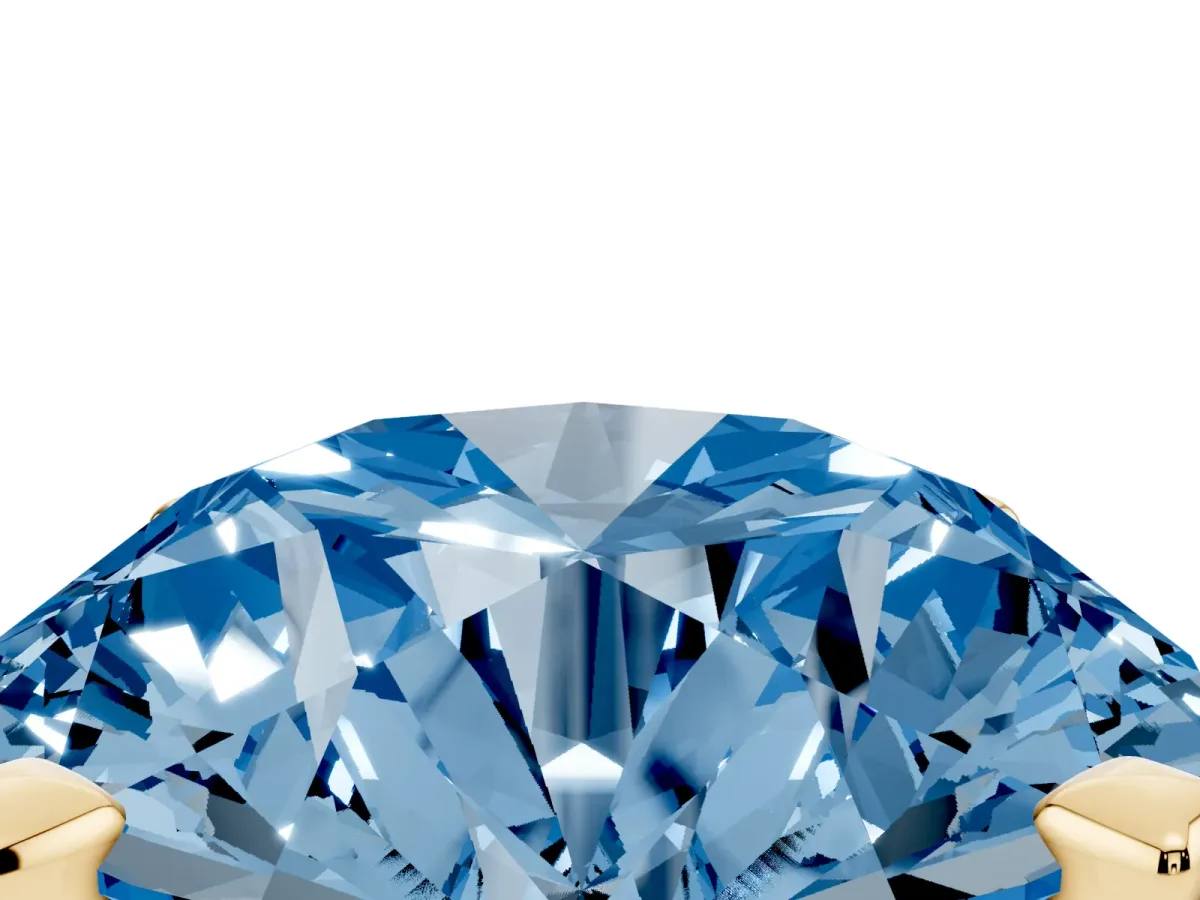 Fancy Blue Round Cut Diamond Solitaire Ring with Prong Setting and Classic Band Yellow gold