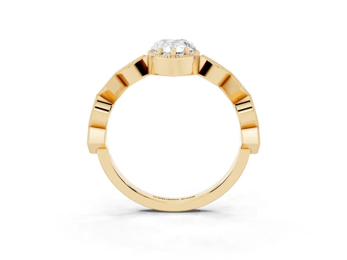 Pear Cut Milgrain Marquise Diamond Twist Band Ring Yellow gold