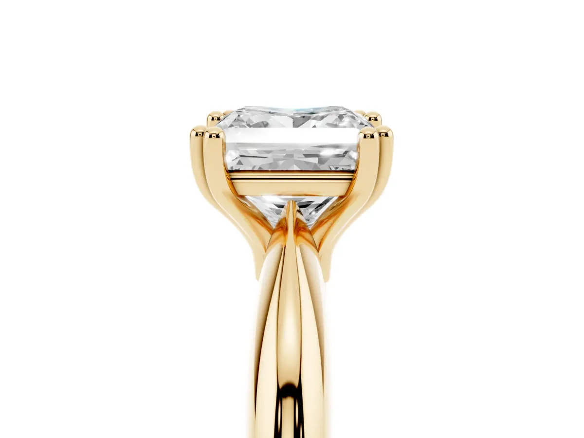Princess Cut Cut Solitaire Engagement Ring with Tapered Band and Four-Prong Setting Yellow gold