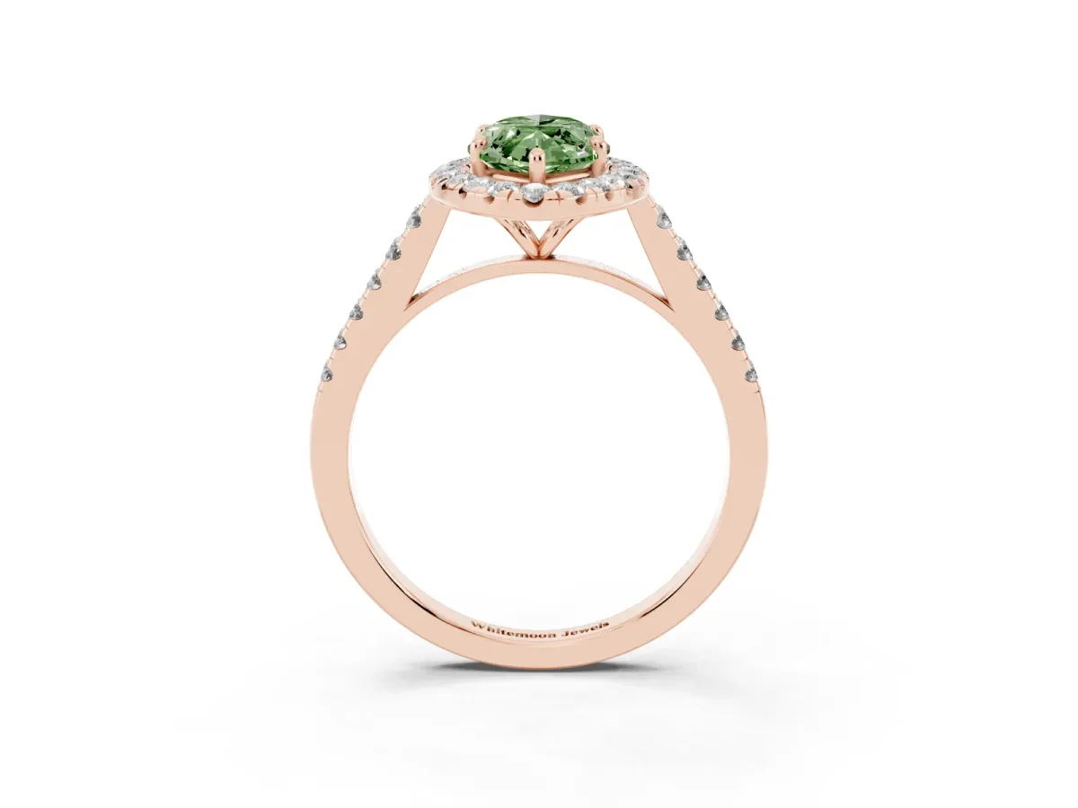 Fancy Green Marquise Cut Halo Pave Diamond Engagement Ring with Four-Prong Setting Rose gold