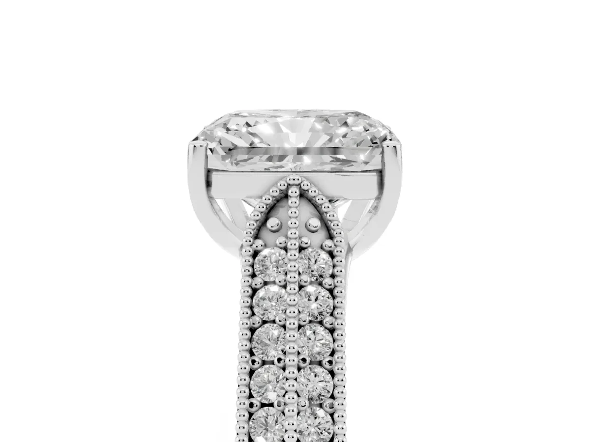 Radiant Cut Cut Pave Split Shank Engagement Ring with Four-Prong Setting Platinum