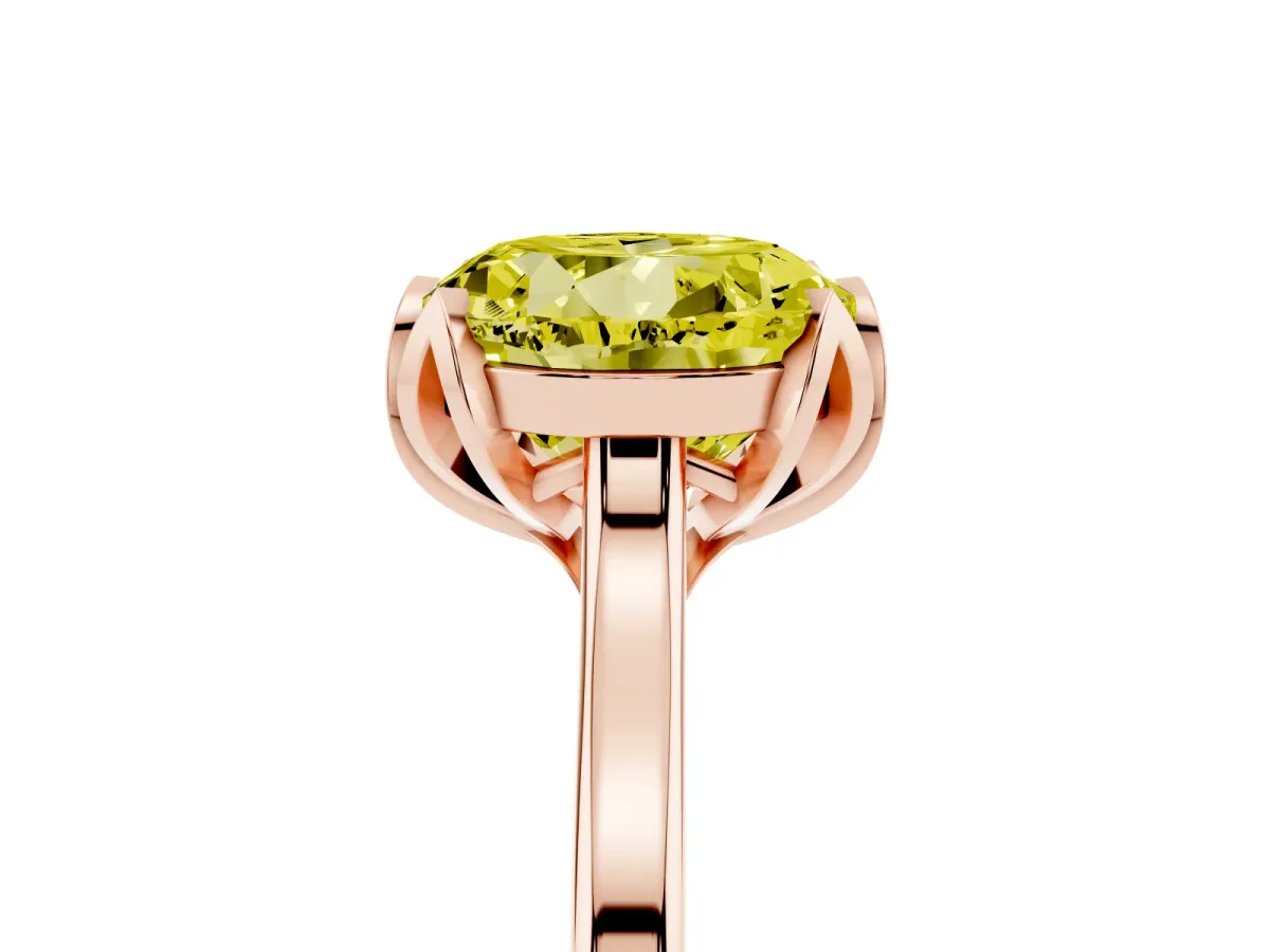 Fancy Yellow Round Cut Diamond Solitaire Ring with Flower Prong Setting and Classic Band Rose gold