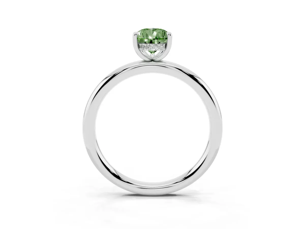 Fancy Green Pear Cut Diamond Solitaire Ring with Thin Band and Four-Prong Setting White gold