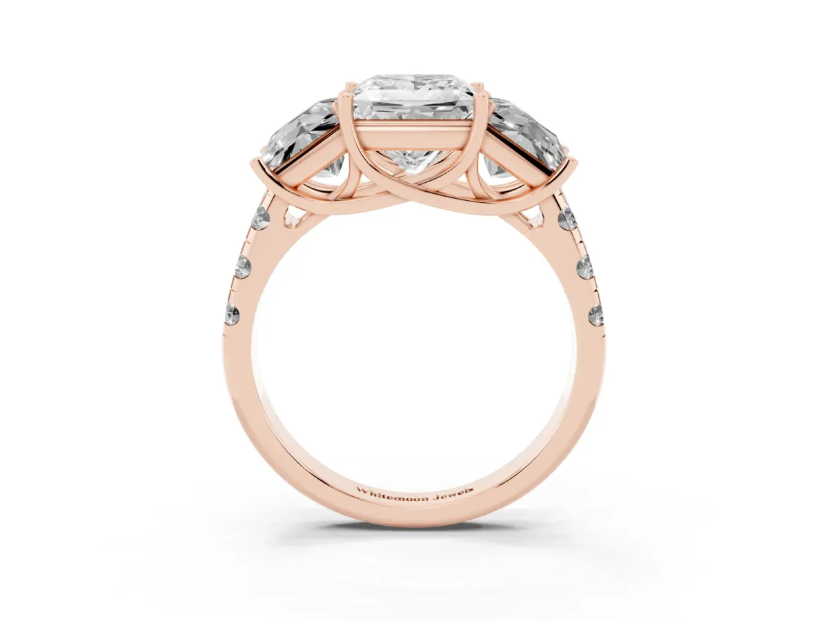 Three-Stone Princess Cut Diamond Pavé Band with Prong Setting Rose gold