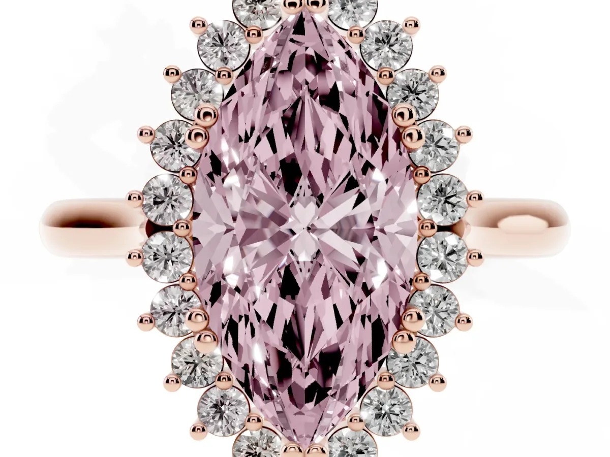 Fancy Pink Marquise Cut Cut Diamond Halo Ring with Solitaire Band and Prong Setting Rose gold