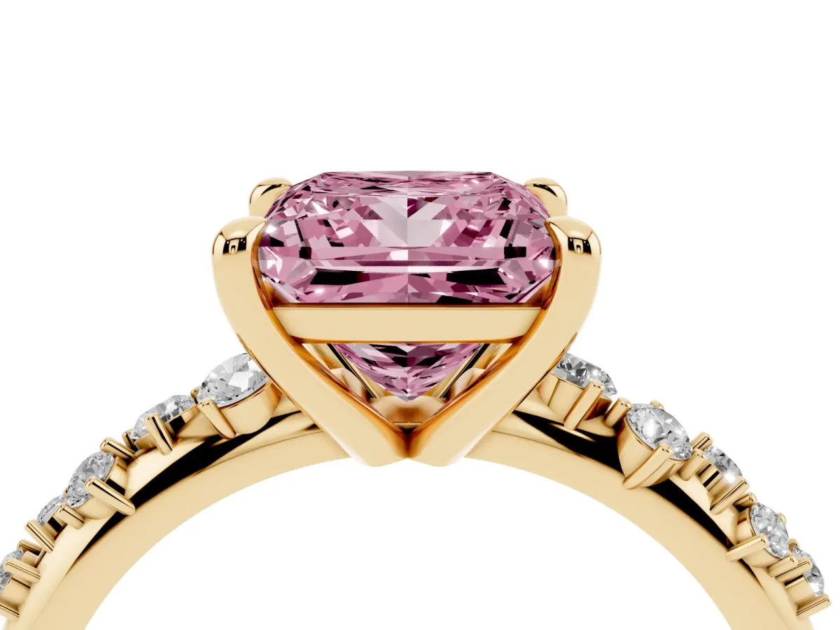 Fancy Pink Princess Cut Cut Diamond Vine Band with Four-Prong Setting Yellow gold