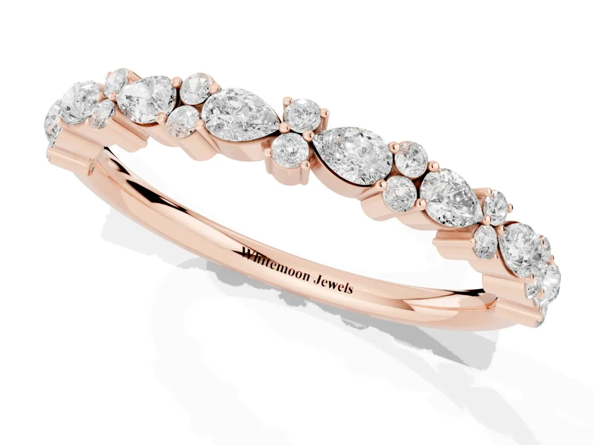 Pear and Round Diamond Wedding Band Rose gold