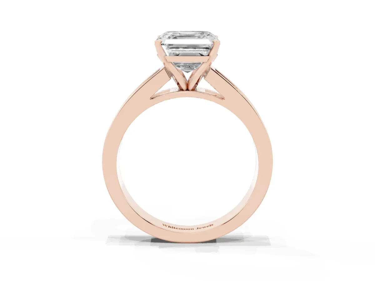 Asscher Cut Solitaire Diamond Ring with Channel-Set Band and Four-Prong Setting Rose gold
