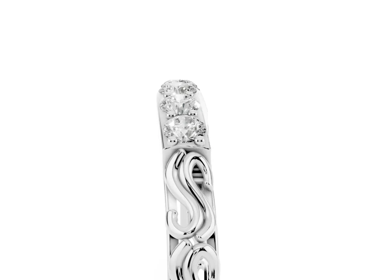 Round Diamond Bar Set Eternity Band with Filigree Design Platinum