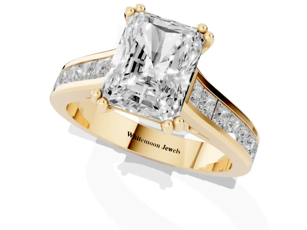 Radiant Cut Cut Channel Set Solitaire Engagement Ring with Prong Setting Yellow gold