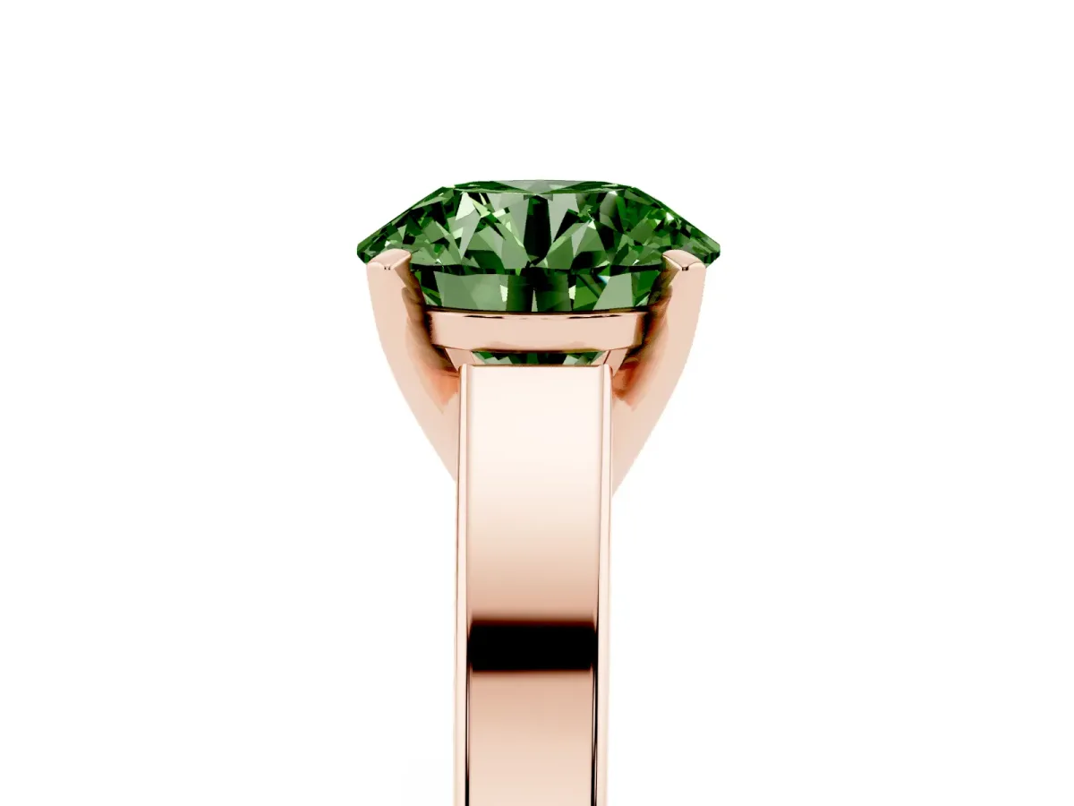 Fancy Green Round Cut Solitaire Engagement Ring with Four-Prong Setting and Tapered Band Rose gold