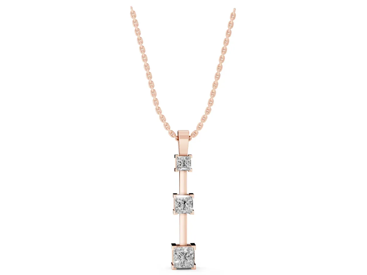 Three-Stone Princess Cut Prong Set Pendant Rose gold