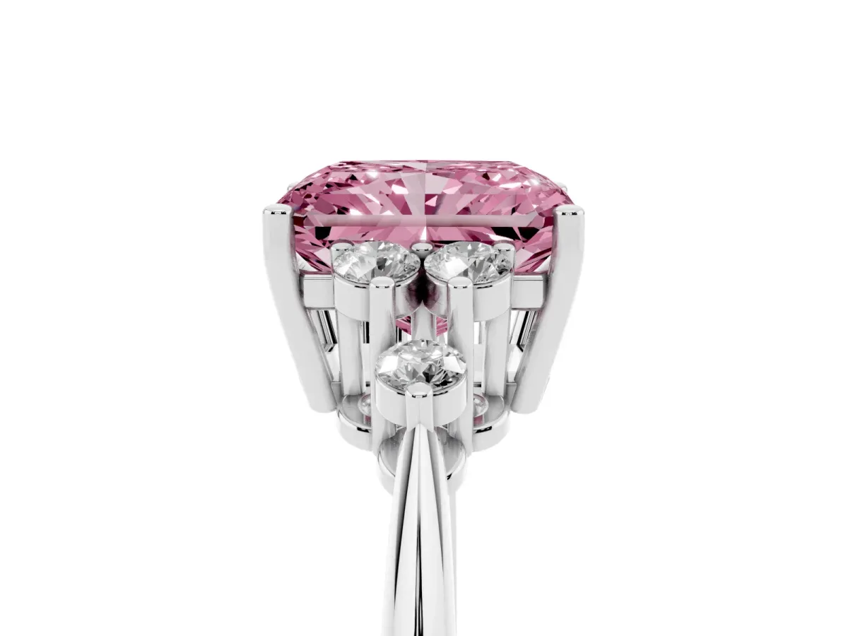 Fancy Pink Radiant Cut Cut Diamond Cluster Ring with Solitaire Band and Four-Prong Setting Silver