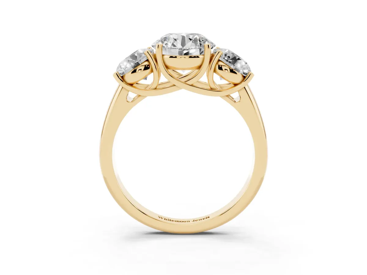 Three-Stone Round Cut Diamond Engagement Ring with Prong Setting Yellow gold