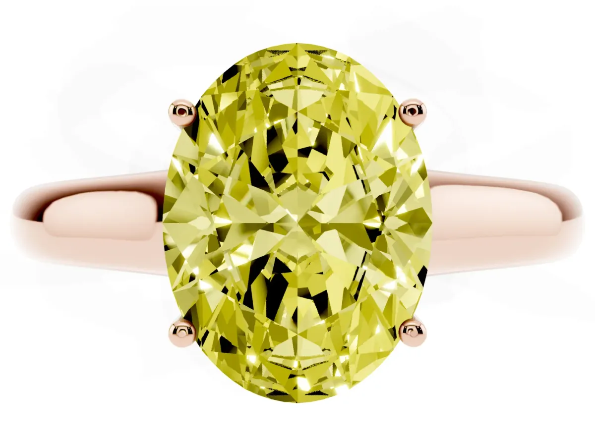 Fancy Yellow Oval Cut Solitaire Engagement Ring with Tapered Band and Four-Prong Setting Rose gold