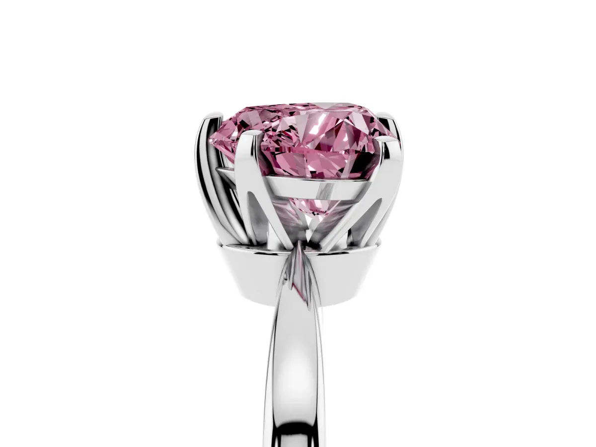 Fancy Pink Heart Cut Solitaire Engagement Ring with Six-Prong Setting and Tapered Band Silver