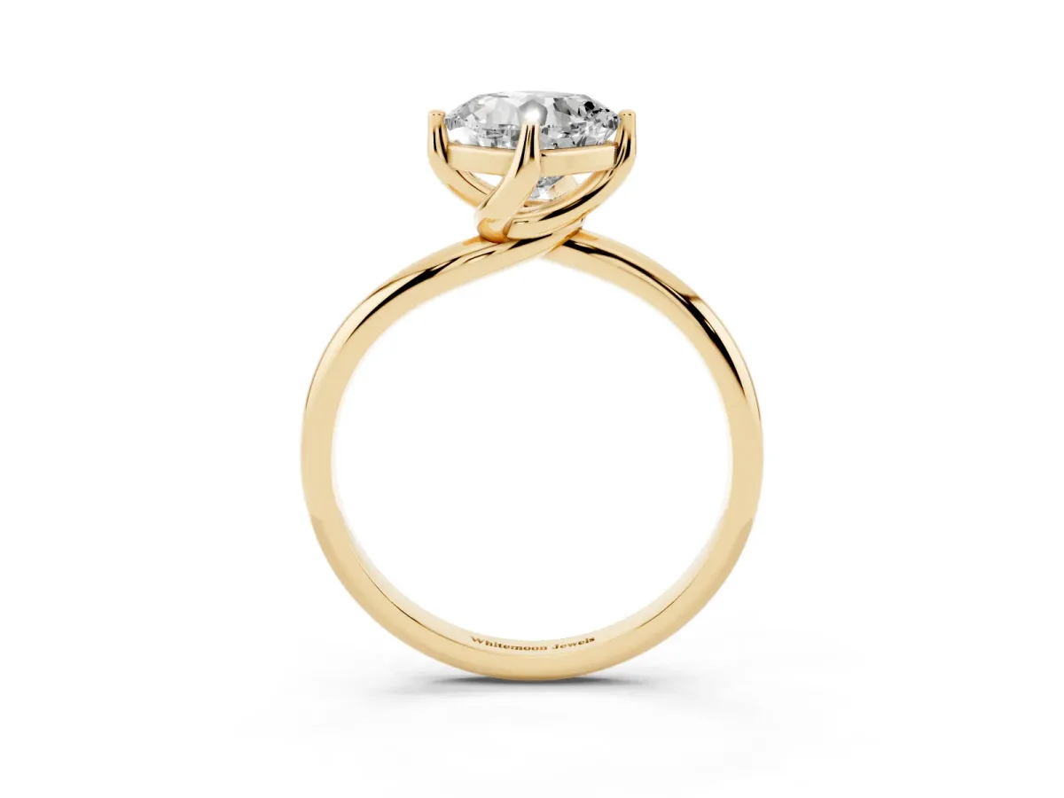 Cushion Cut Diamond Solitaire Engagement Ring with Four-Prong Setting and Classic Band Yellow gold