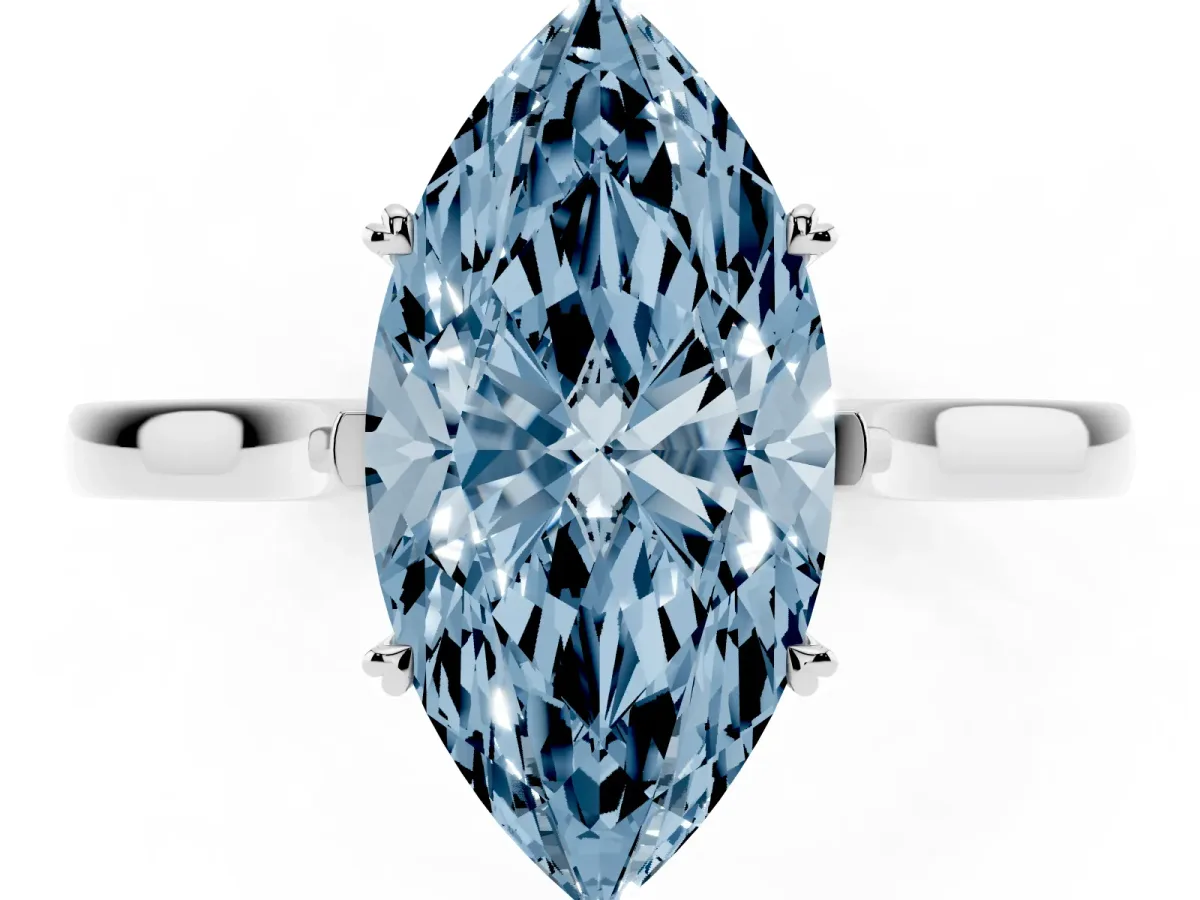 Fancy Blue Marquise Cut Solitaire Heart Prong Engagement Ring with Tapered Band Platinum