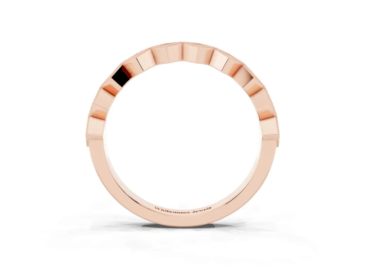 Milgrain Diamond Geometric Stackable Band with Round Cut Stones and Bezel Setting Rose gold