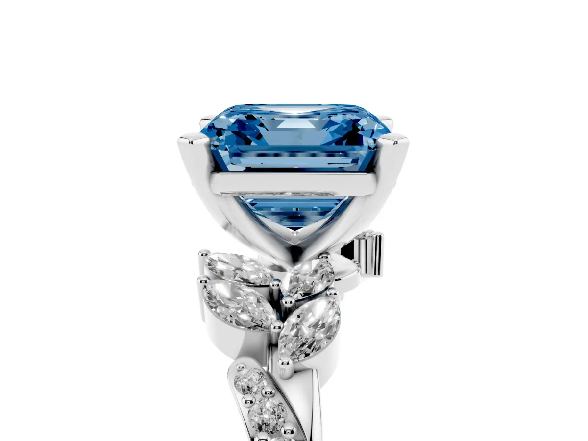Fancy Blue Asscher Cut Solitaire Marquise Twist Band with Six-Prong Setting Silver