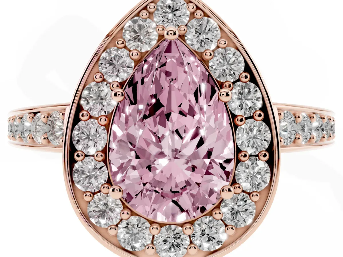 Fancy Pink Pear Cut Halo Pavé Diamond Engagement Ring with Bezel Setting Rose gold