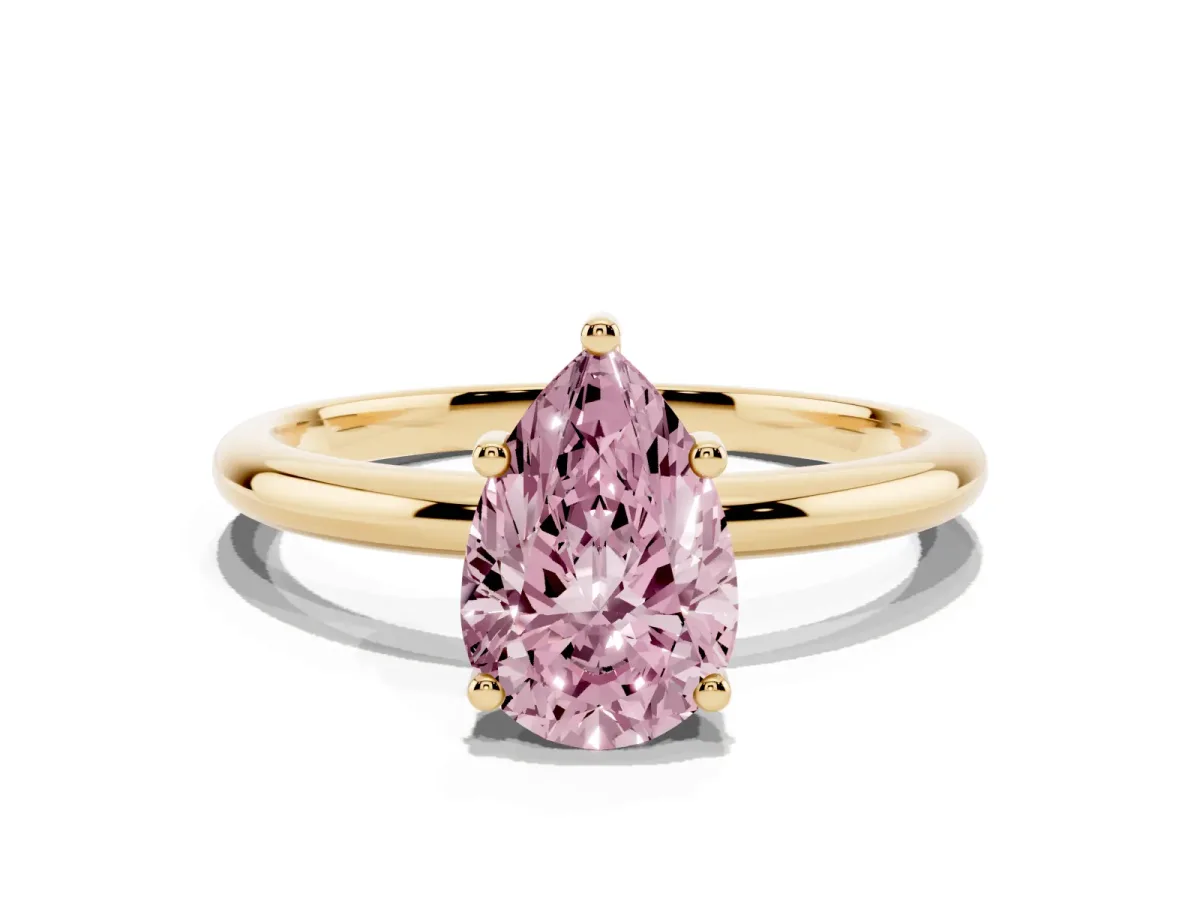 Fancy Pink Pear Cut Cut Solitaire Engagement Ring with Four-Prong Setting and Classic Band Yellow gold