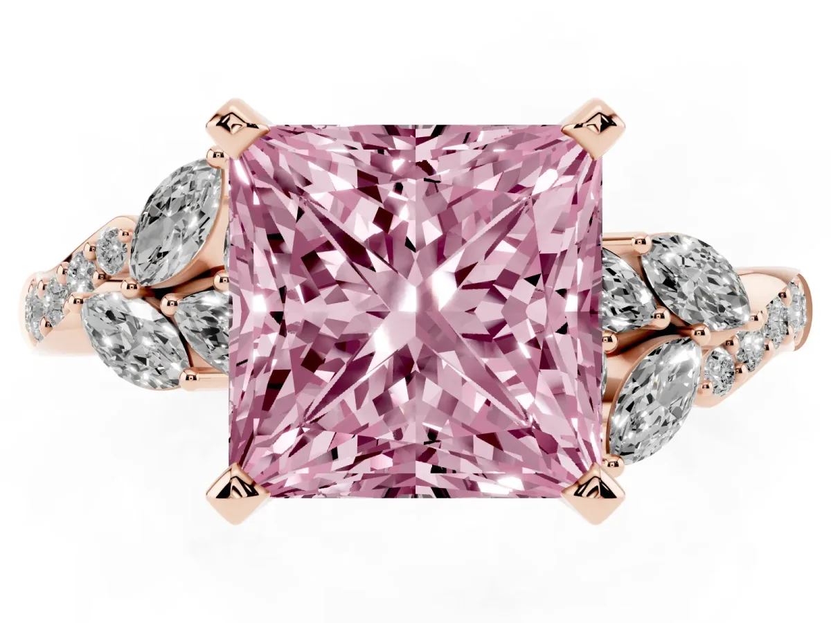 Fancy Pink Princess Cut Solitaire Marquise Twist Band with Six-Prong Setting Rose gold