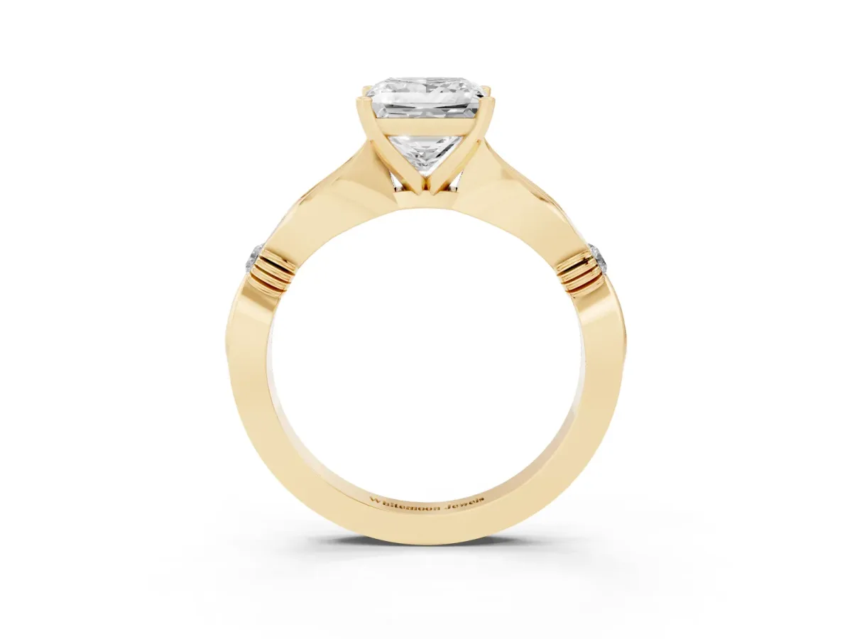 Princess Cut Solitaire Diamond Twisted Band with Four-Prong Setting Yellow gold