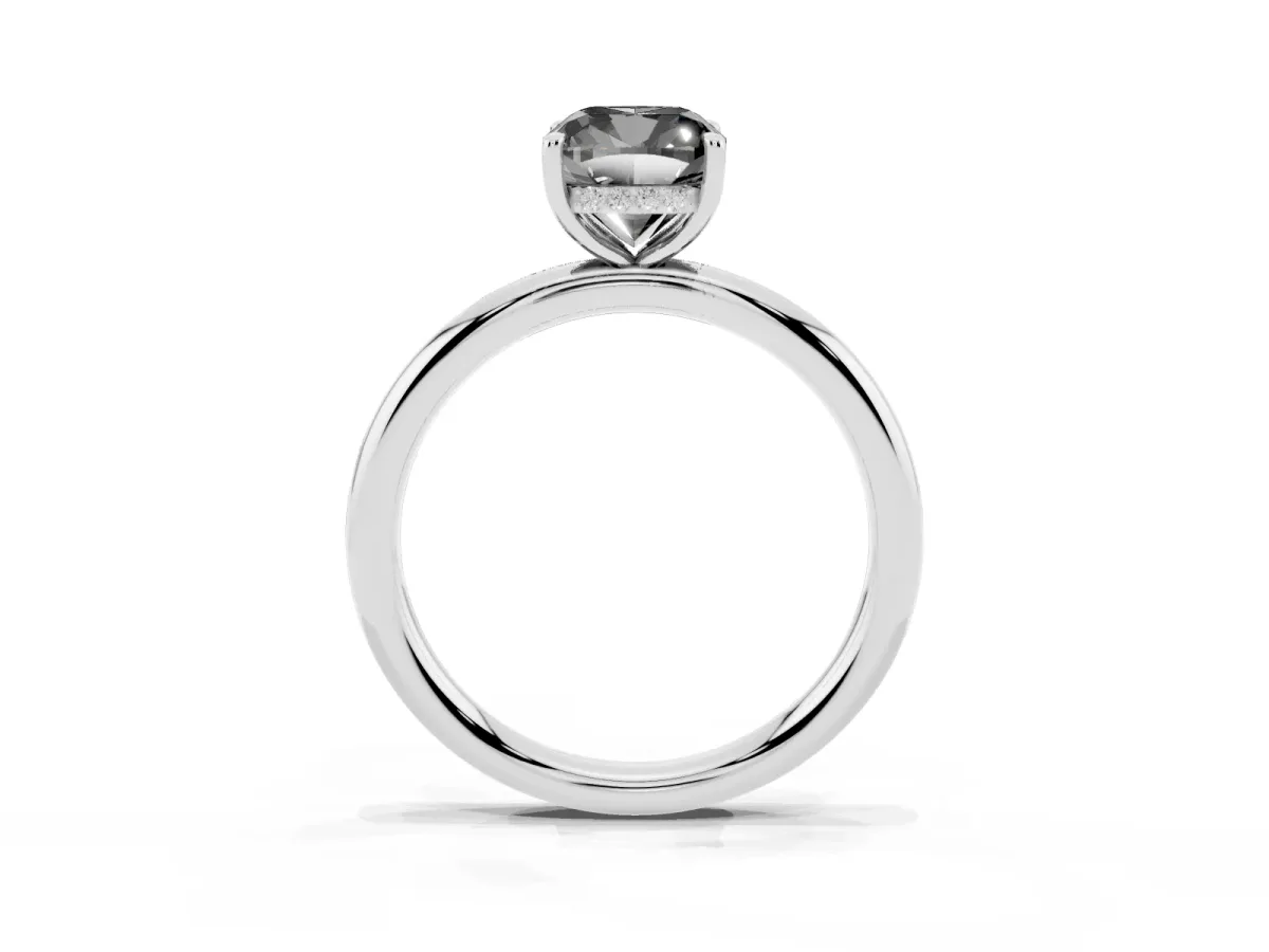 Fancy Black Cushion Cut Diamond Solitaire Ring with Thin Band and Four-Prong Setting Platinum
